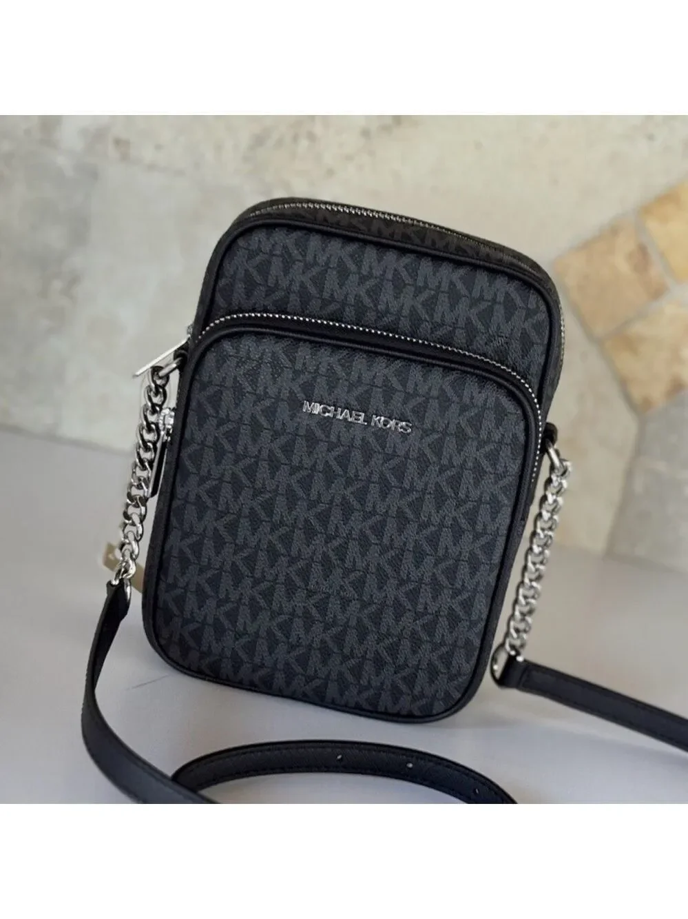 Michael Kors Black Monogram Jet Set Crossbody Bag
